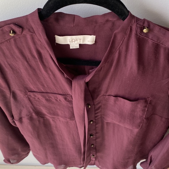 LOFT burgundy button-up blouse - Picture 3 of 6
